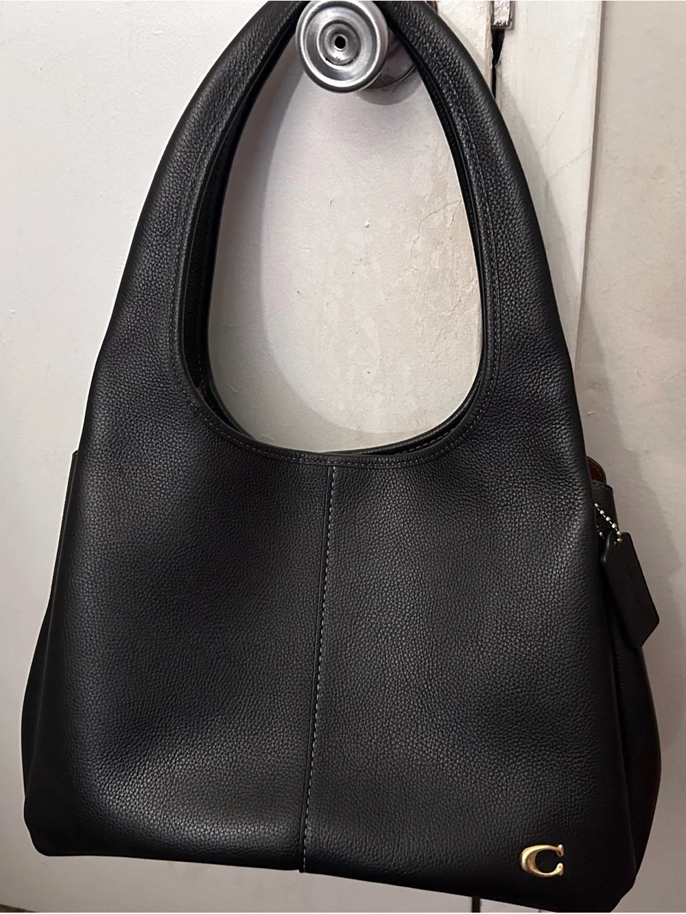Coach Black Pebbled Leather Shoulder Bag with Gold 'C' Accent